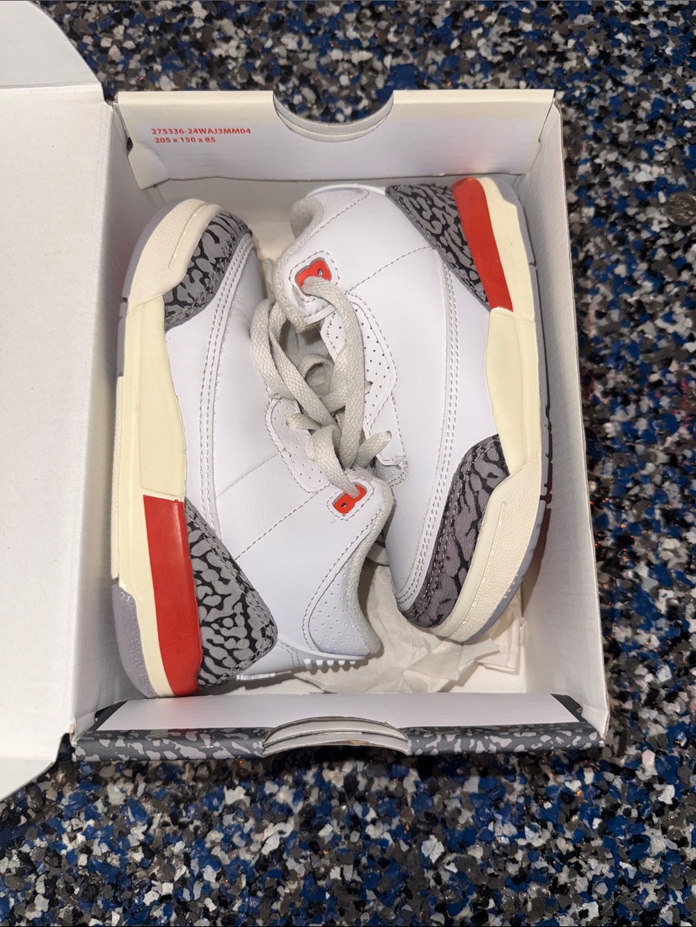 Jordan Kids White Sneakers with Grey Elephant Print and Red Accents